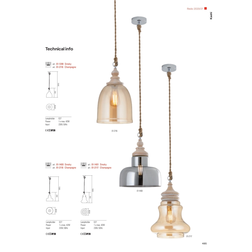Redo 01-1399 - Candelabro num fio KASHI 1xE27/42W/230V