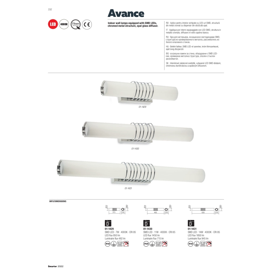 Redo 01-1431 - Iluminação de parede LED AVANCE LED/14W/230V 63 cm branco