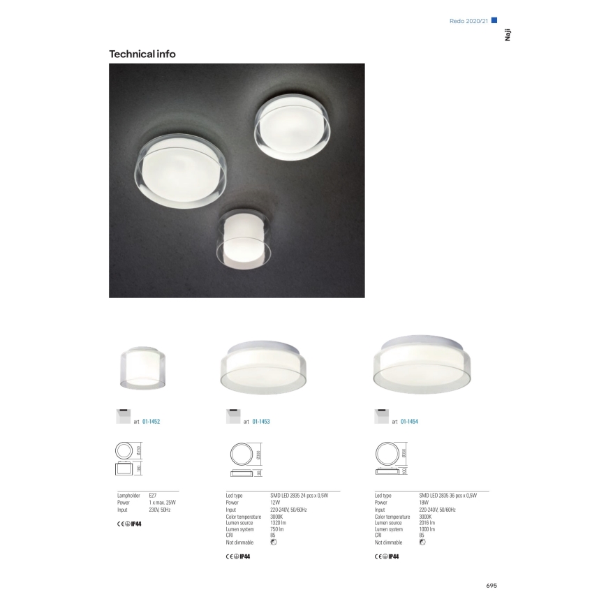 Redo 01-1453 - Iluminação de teto de casa de banho LED NAJI LED/12W/230V diâmetro 30 cm IP44