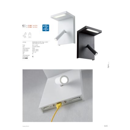 Redo 01-1499 - Foco de parede LED AGOS LED/6W/230V + LED/3,2W USB branco