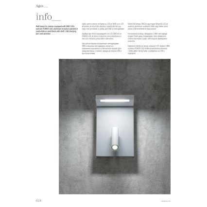 Redo 01-1500 - Foco de parede LED AGOS LED/6W/230V + LED/3,2W USB preto