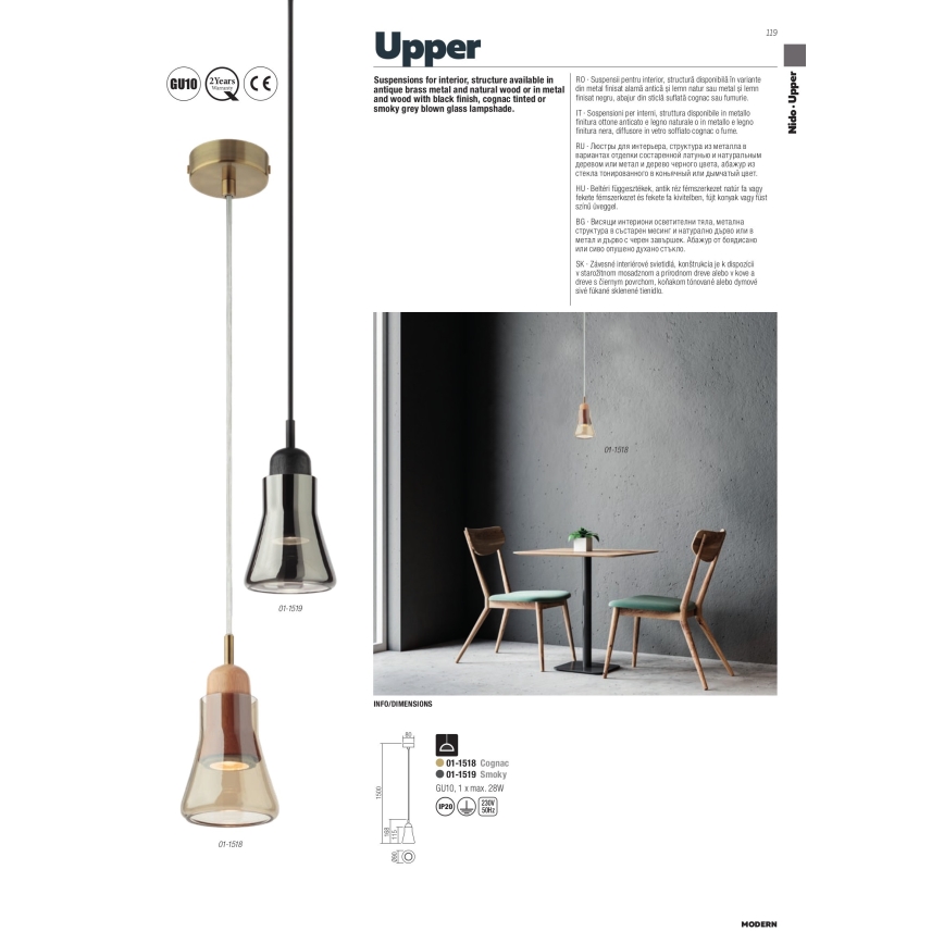 Redo 01-1518 - Candelabro suspenso UPPER 1xGU10/28W/230V latão/bege