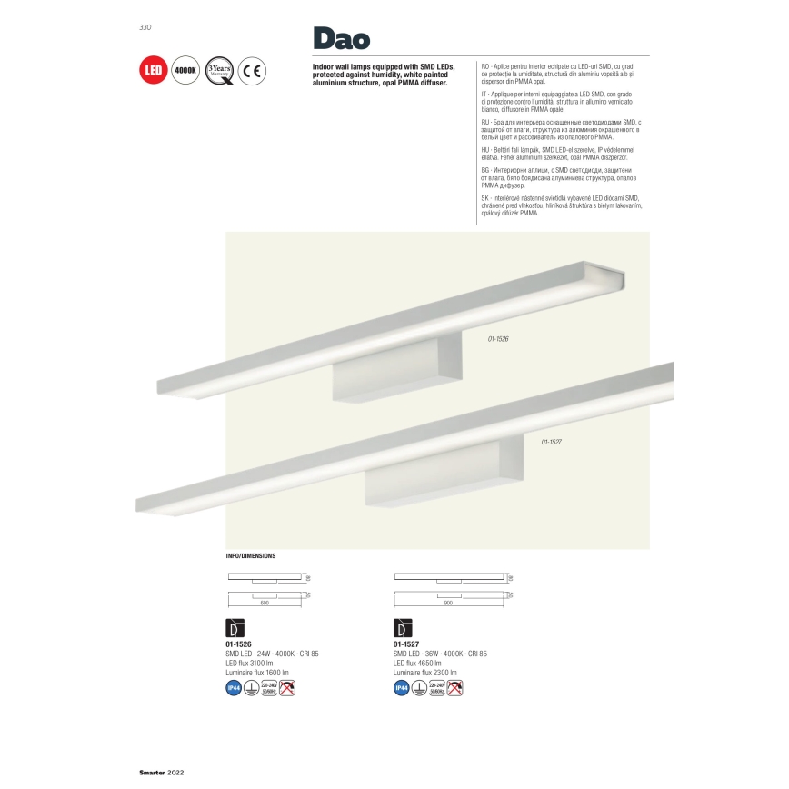 Redo 01-1527 - Luz de espelho de casa de banho LED DAO 1xLED/36W/230V IP44