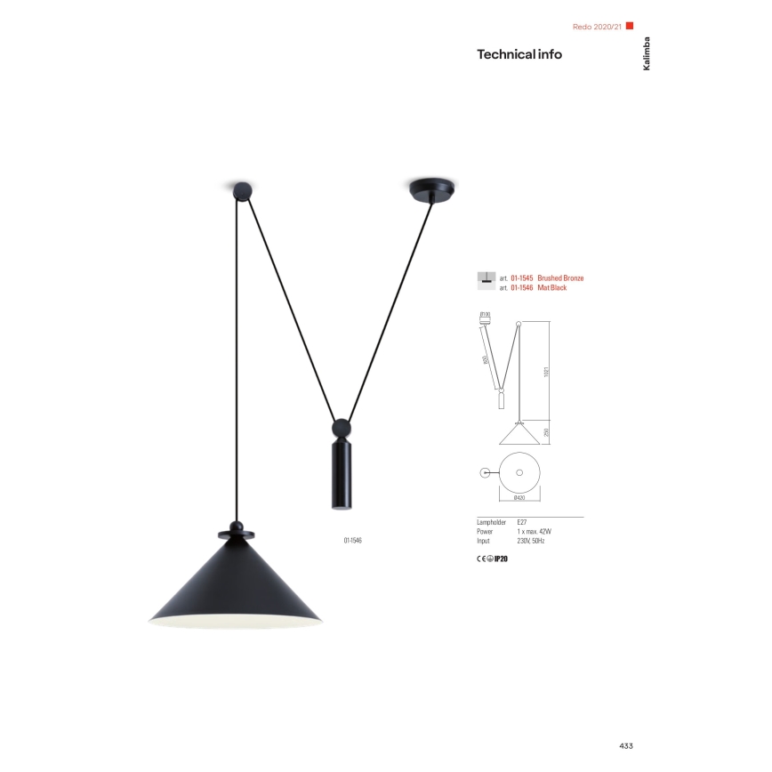 Redo 01-1545 - Candeeiro suspenso KALIMBA 1xE27/42W/230V diâmetro 42 cm aranha bronze