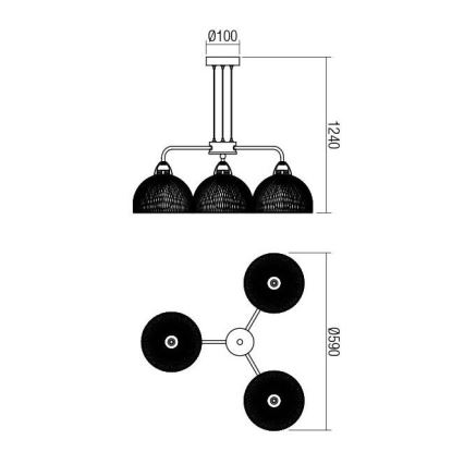 Redo 01-1573 - Lustre suspenso por cabo TAMIS 3xE27/42W/230V Ø 59 cm preto