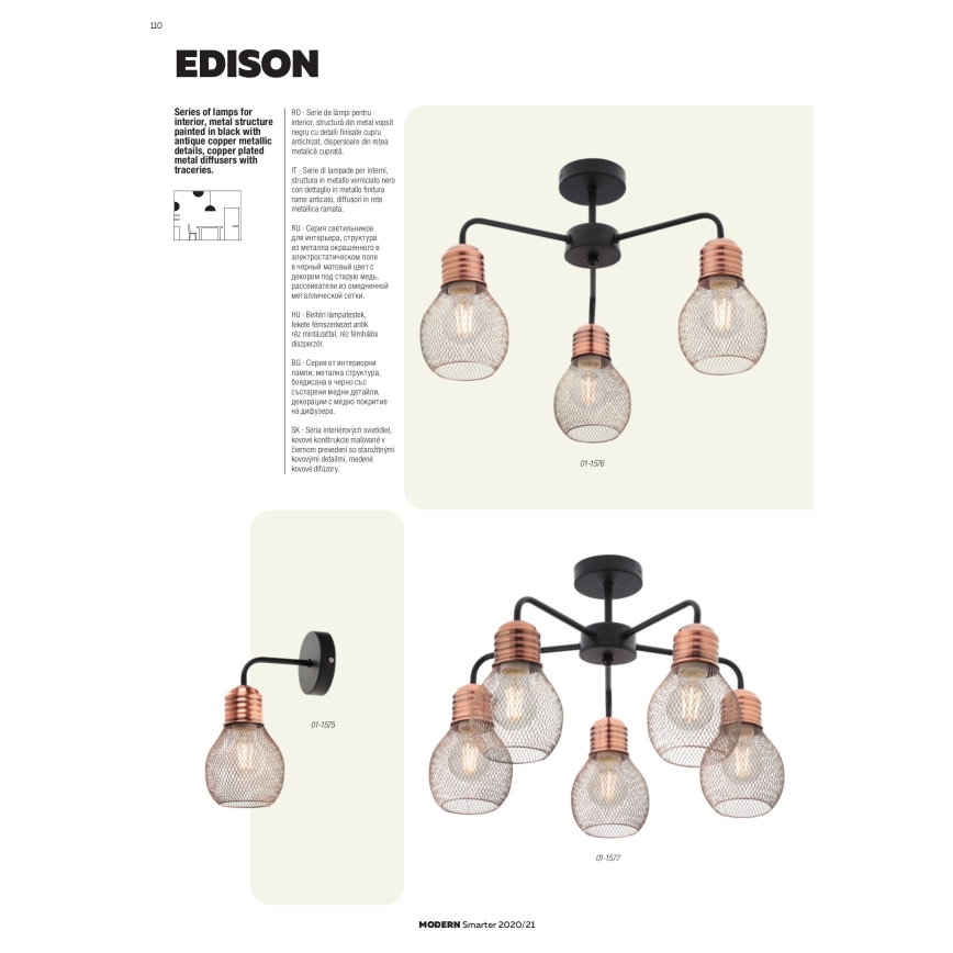 Redo 01-1575 - Luz de parede EDISON 1xE27/42W/230V