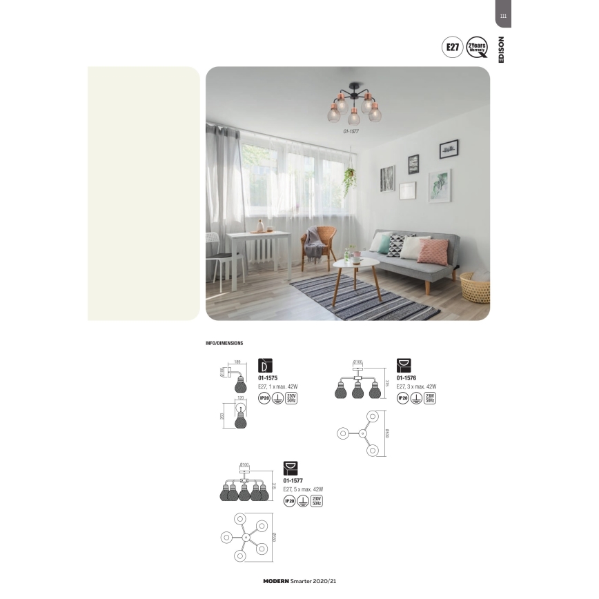 Redo 01-1575 - Luz de parede EDISON 1xE27/42W/230V