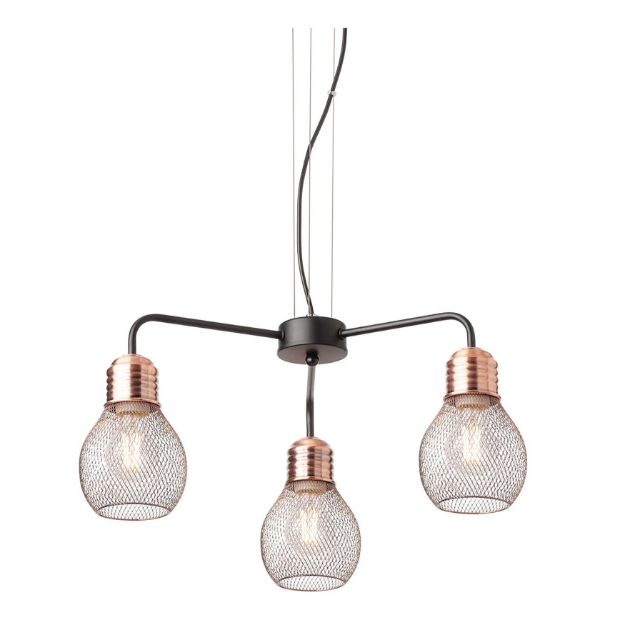 Redo 01-1579 - Lustre suspenso por cabo EDISON 3xE27/42W/230V Ø 53 cm preto/cobre