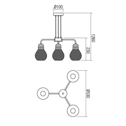 Redo 01-1579 - Lustre suspenso por cabo EDISON 3xE27/42W/230V Ø 53 cm preto/cobre