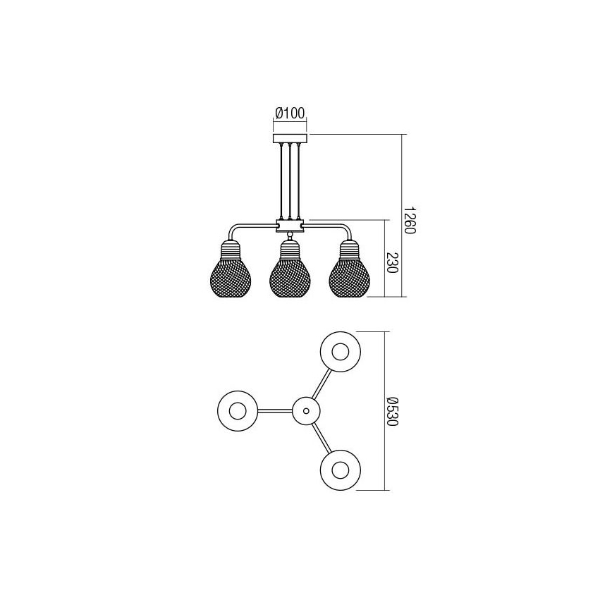 Redo 01-1579 - Lustre suspenso por cabo EDISON 3xE27/42W/230V Ø 53 cm preto/cobre