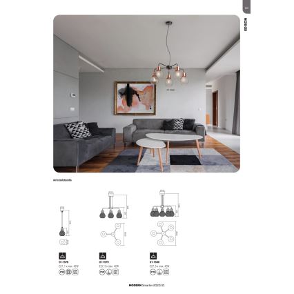Redo 01-1580 - Lustre suspenso por cabo EDISON 5xE27/42W/230V Ø 53 cm preto/cobre