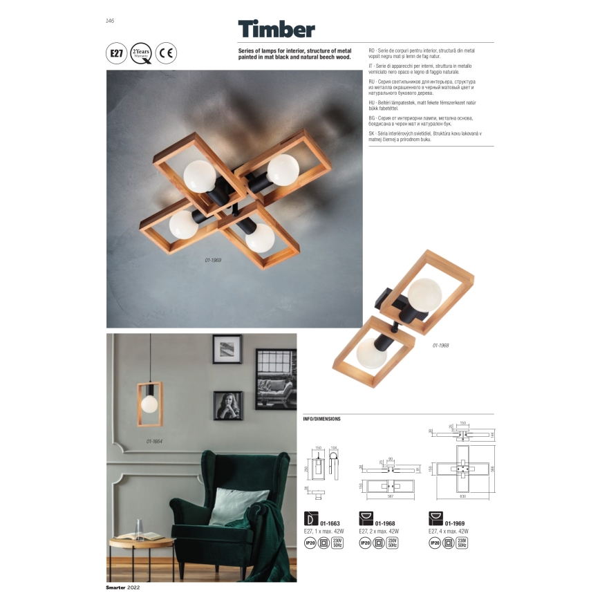 Redo 01-1663 - Iluminação de parede TIMBER 1xE27/42W/230V faia