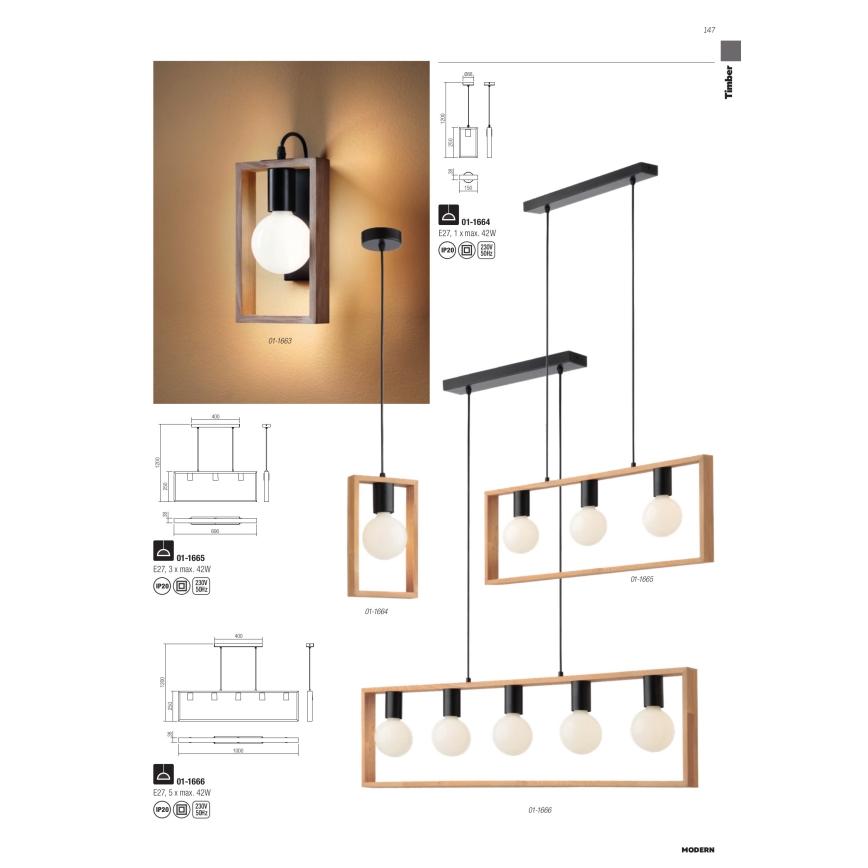 Redo 01-1663 - Iluminação de parede TIMBER 1xE27/42W/230V faia