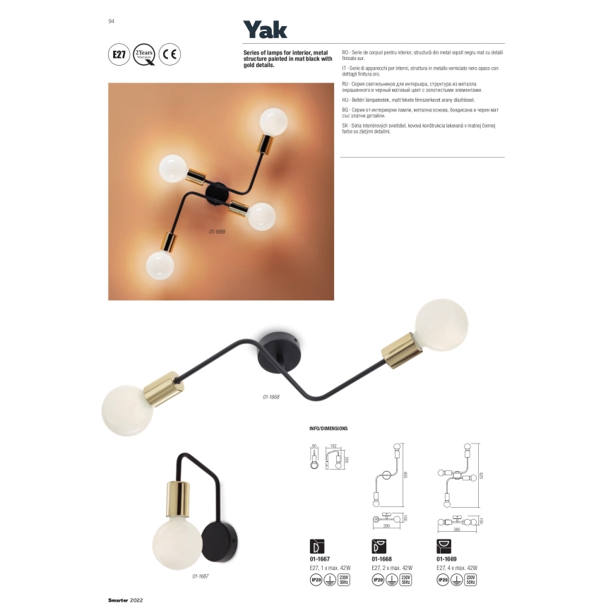 Redo 01-1669 - Luz de teto YAK 4xE27/42W/230V