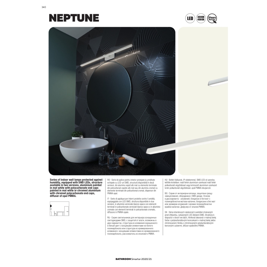 Redo 01-1672 - Luz de espelho de casa de banho LED NEPTUNE LED/12W/230V IP44