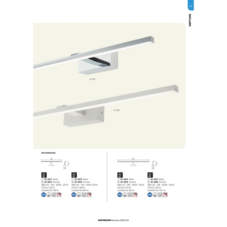 Redo 01-1672 - Luz de espelho de casa de banho LED NEPTUNE LED/12W/230V IP44