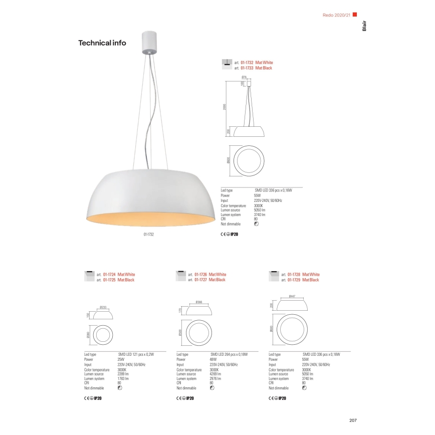 Redo 01-1732 - Candelabro suspenso LED BLAIR LED/55W/230V 3000K branco