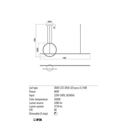 Redo 01-1734 - Candelabro suspenso LED com regulação GIOTTO LED/46W/230V branco