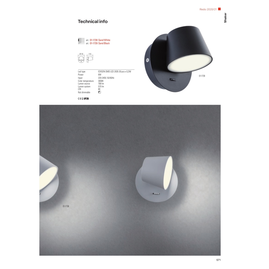 Redo 01-1739 - Luz de parede LED SHAKER LED/6W/230V