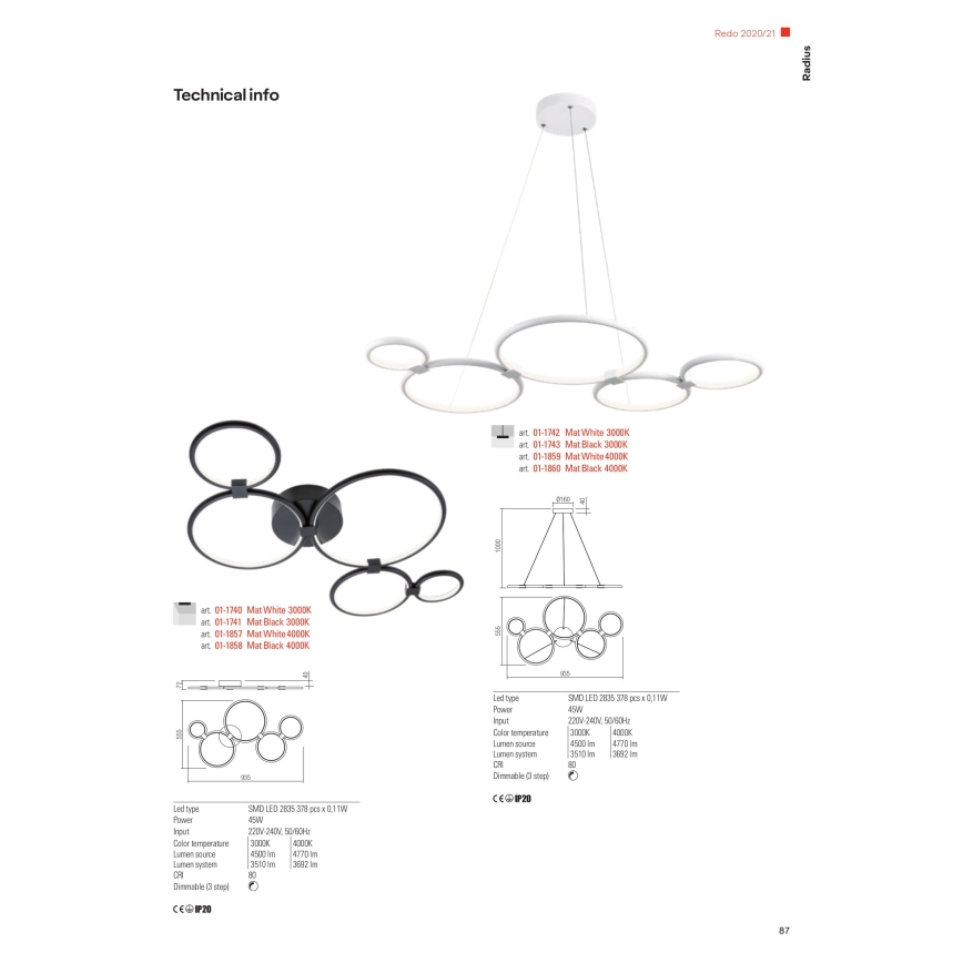 Redo 01-1742 - Candelabro num fio LED RADIUS LED/45W/230V
