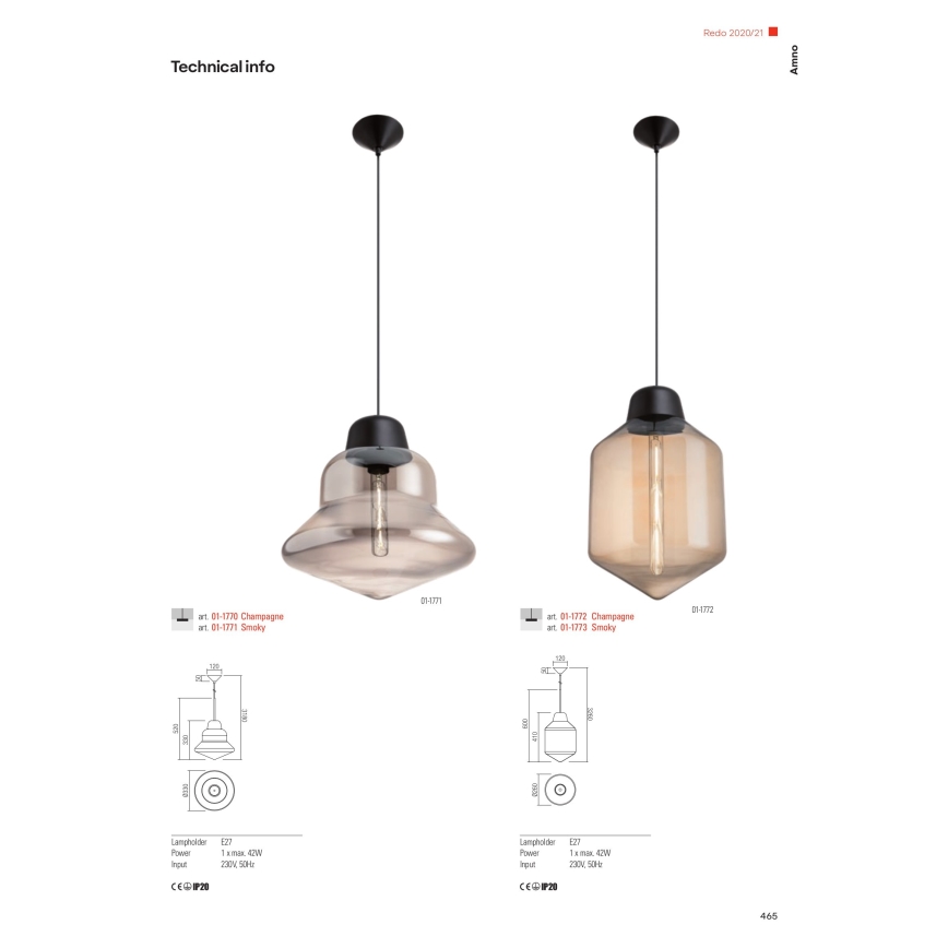 Redo 01-1773 - Candeeiro suspenso AMNO 1x/E27/42W/230V diâmetro 26 cm cinzento