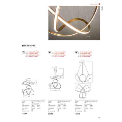 Redo 01-1784 - Candelabro suspenso LED com regulação NUCLEO LED/55W/230V branco