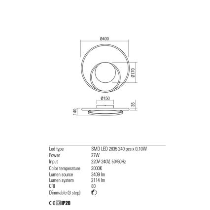 Redo 01-1790 - Iluminação de parede LED com regulação TORSION LED/27W/230V bronze