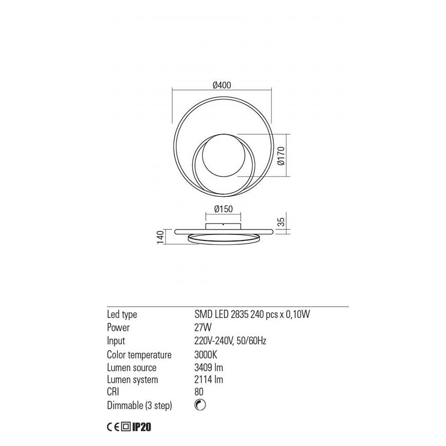 Redo 01-1790 - Iluminação de parede LED com regulação TORSION LED/27W/230V bronze