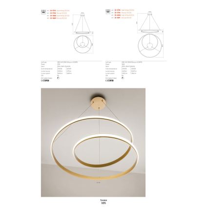 Redo 01-1794 - Candelabro suspenso LED com regulação TORSION LED/29W/230V diâmetro 55 cm bronze