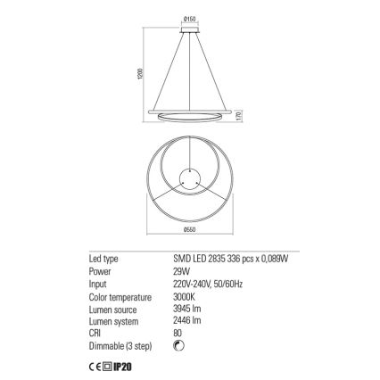 Redo 01-1794 - Candelabro suspenso LED com regulação TORSION LED/29W/230V diâmetro 55 cm bronze