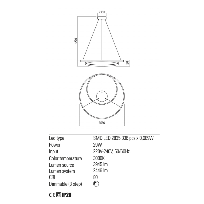Redo 01-1794 - Candelabro suspenso LED com regulação TORSION LED/29W/230V diâmetro 55 cm bronze