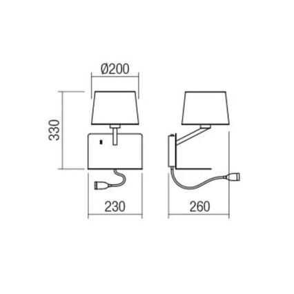 Redo 01-1807 - Iluminação de parede LED com uma pequena lâmpada flexível TOMO 1xE27/42W/230V + LED/3W/230V branco