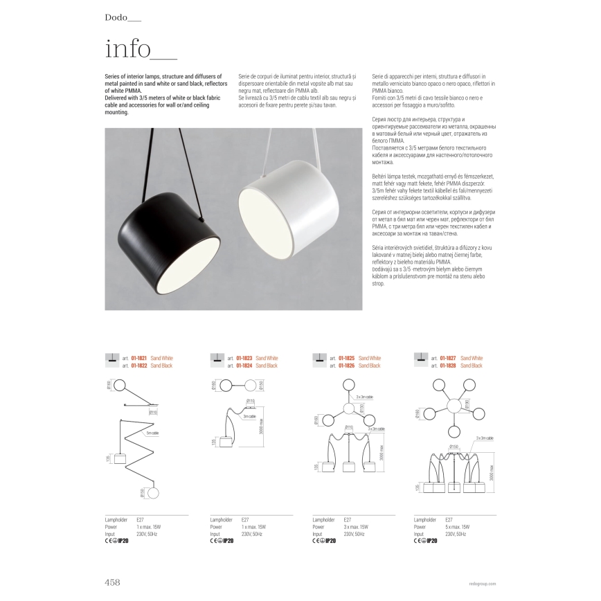 Redo 01-1823 - Candeeiro suspenso DODO 1xE27/15W/230V aranha branco