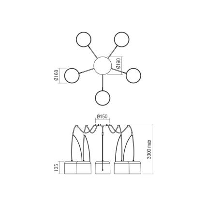 Redo 01-1827 - Candeeiro suspenso DODO 5xE27/15W/230V aranha branco