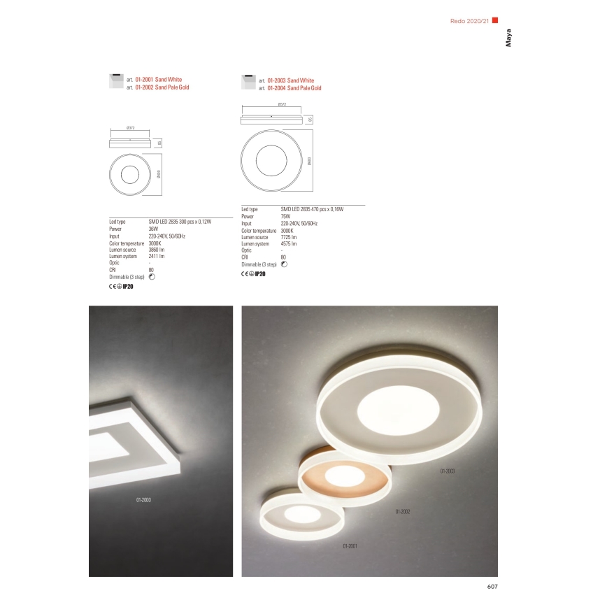 Redo 01-1998 - Luminária de teto LED dimerizável MAYA LED/42W/230V 42,5x42,5 cm dourada