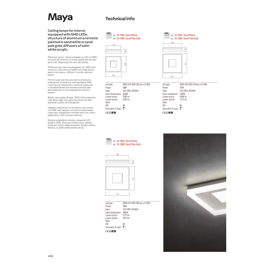 Redo 01-2004 - Candeeiro de tecto LED dimerizável MAYA LED/75W/230V Ø 60 cm dourado