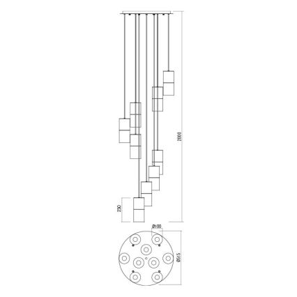 Redo 01-2027 - Candelabro suspenso IWI 9xE27/42W/230V preto
