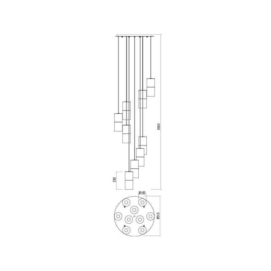 Redo 01-2027 - Candelabro suspenso IWI 9xE27/42W/230V preto