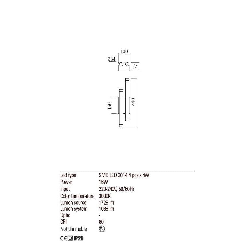Redo 01-2033 - Iluminação de parede LED MADISON 4xLED/4W/230V dourada