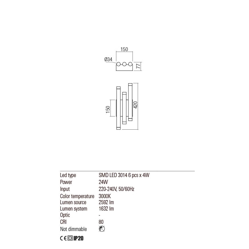 Redo 01-2037 - Iluminação de parede LED MADISON 6xLED/4W/230V cobre