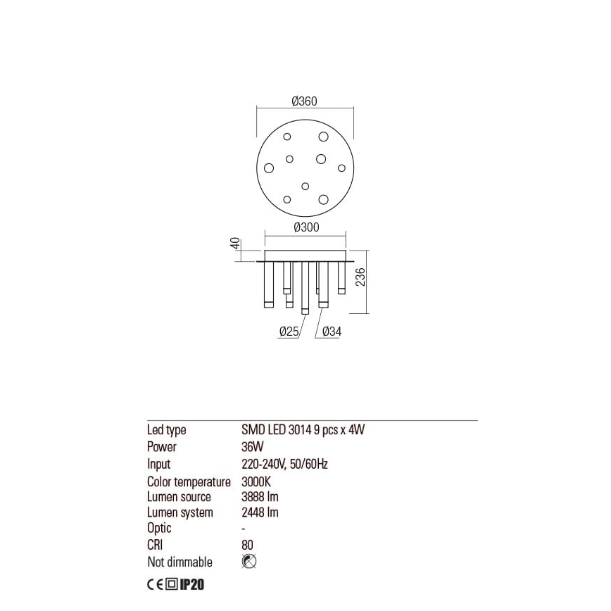 Redo 01-2039 - Iluminação de teto LED MADISON 9xLED/4W/230V dourada