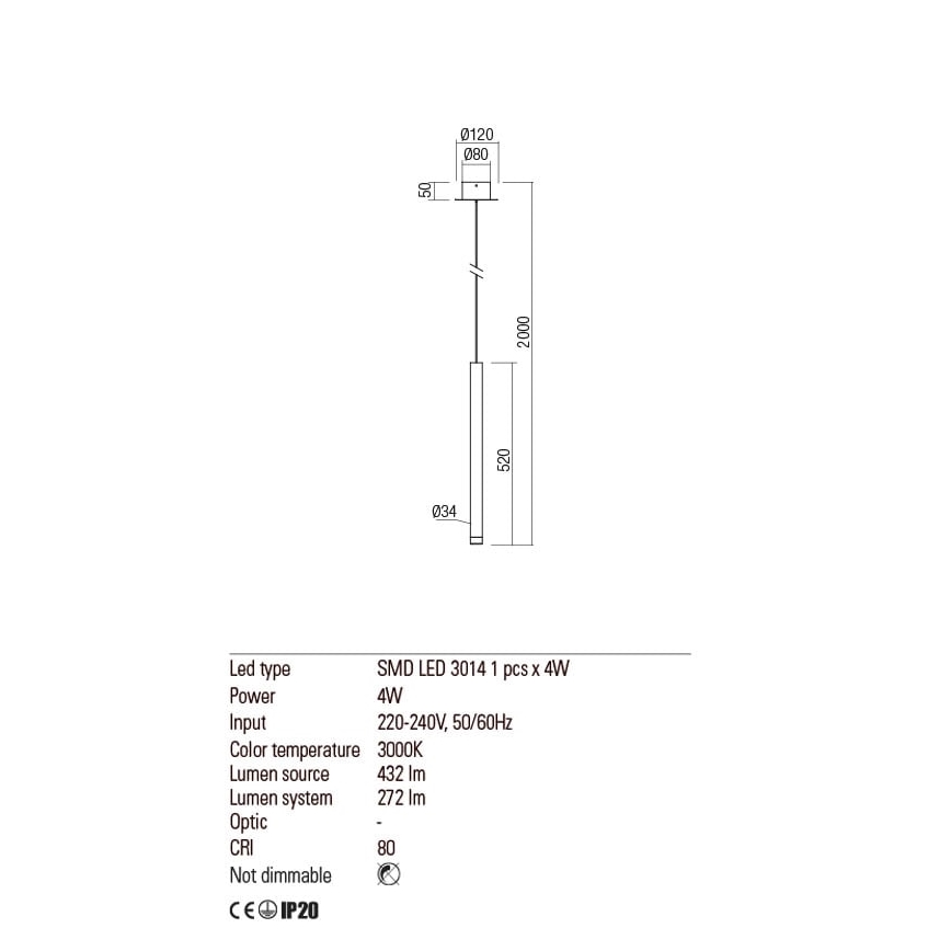 Redo 01-2044 - Candelabro suspenso LED MADISON LED/4W/230V cobre