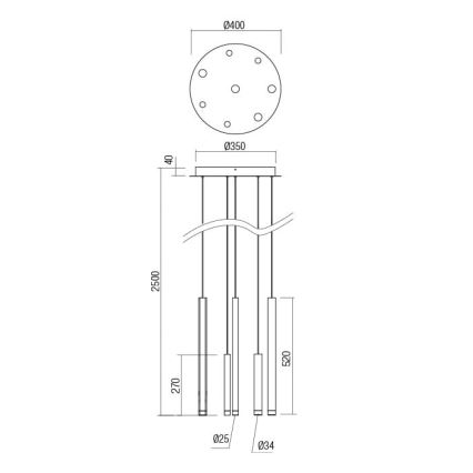 Redo 01-2050 - Candelabro suspenso LED MADISON 8xLED/4W/230V dourada