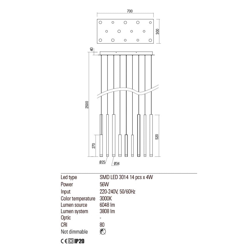 Redo 01-2054 - Candelabro suspenso LED MADISON 14xLED/4W/230V dourada