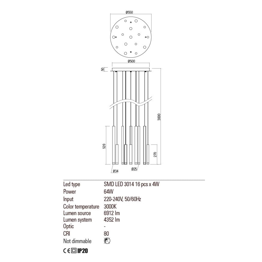 Redo 01-2061 - Candelabro suspenso LED MADISON 16xLED/4W/230V cromado brilhante/preto/cobre