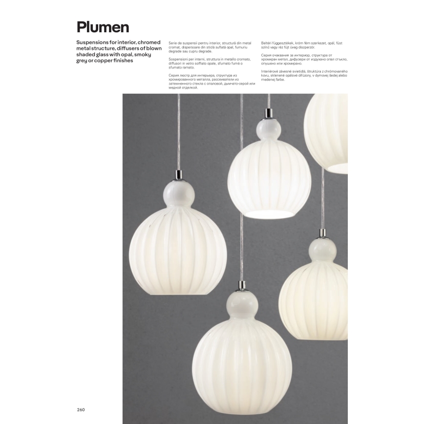 Redo 01-2069 - Candelabro suspenso PLUMEN 6xE14/42W/230V cinzento