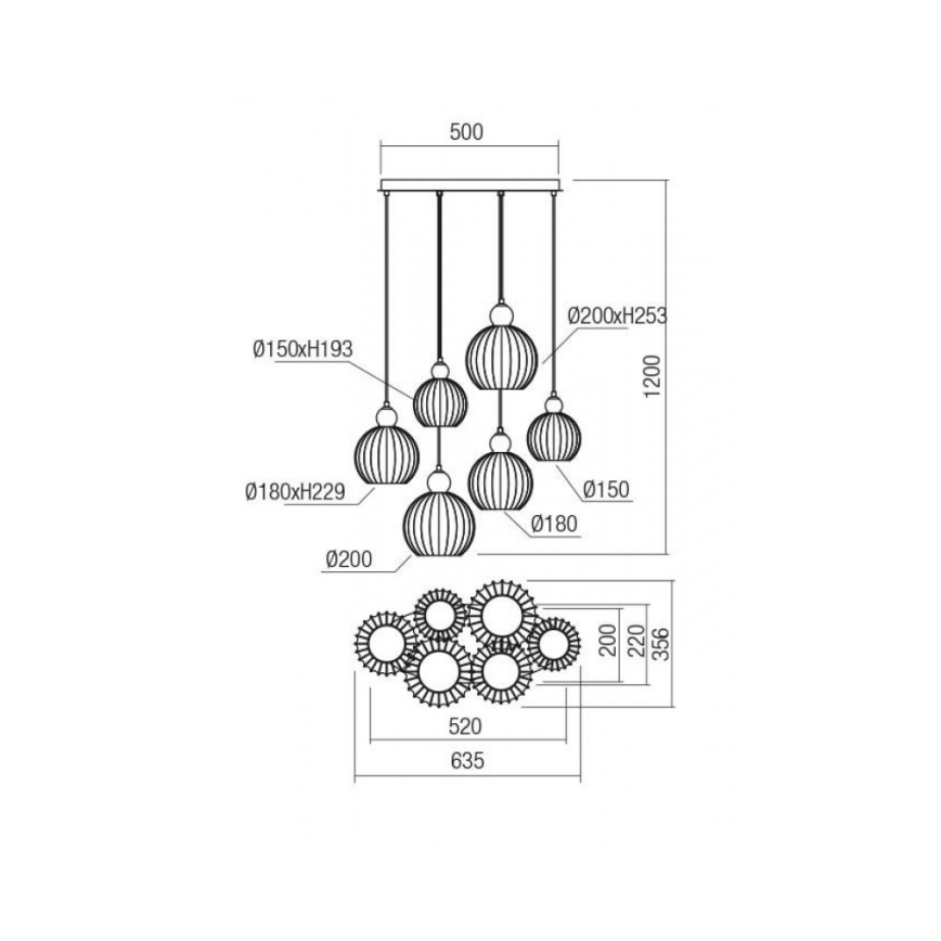 Redo 01-2069 - Candelabro suspenso PLUMEN 6xE14/42W/230V cinzento