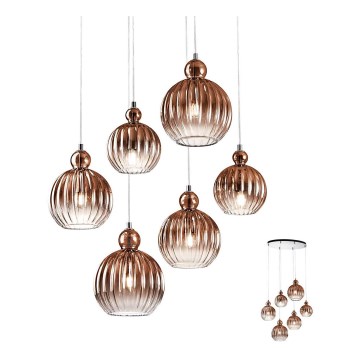 Redo 01-2070 - Candelabro suspenso PLUMEN 6xE14/42W/230V cobre