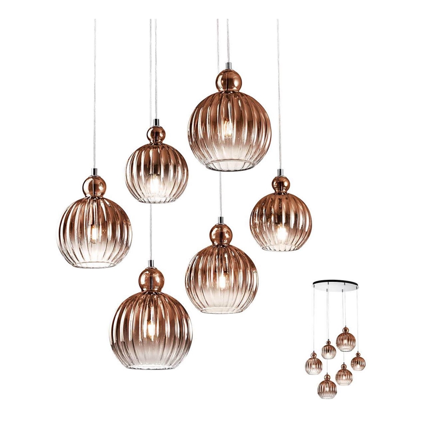 Redo 01-2070 - Candelabro suspenso PLUMEN 6xE14/42W/230V cobre