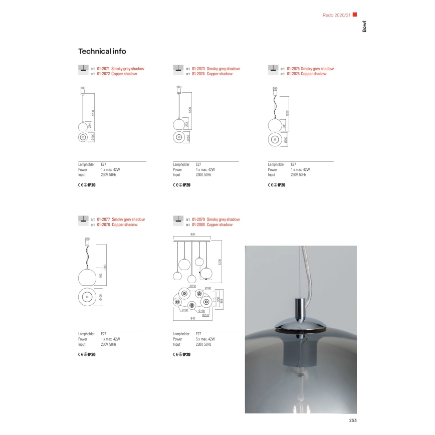 Redo 01-2076 - Candeeiro suspenso BOWL 1xE27/42W/230V diâmetro 30 cm cobre